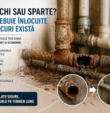 Țevi vechi sau sparte? Când trebuie înlocuite complet și ce riscuri există Țevi vechi și corodate într-un apartament din București, care necesită înlocuire pentru evitarea scurgerilor și avariilor
